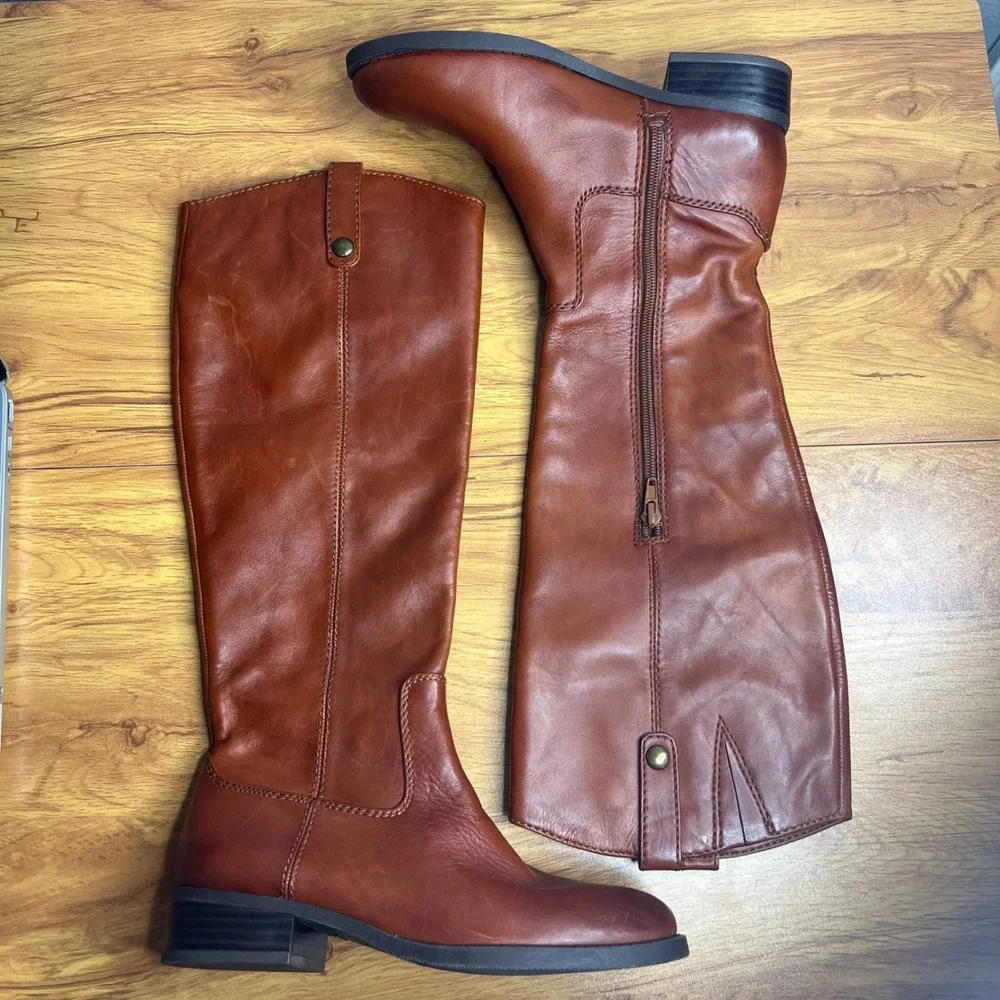 INC International Concepts Fawne Riding Knee High Boot Sz 5.5‎ Cognac Brown NEW